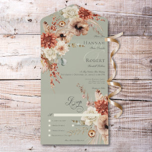 Boho Peach & Rust Janto Floral & Feather Green