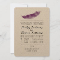 Boho Pena Violeta Eu Caso Convite de Casamento