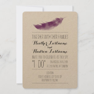 Boho Pena Violeta Eu Caso Convite de Casamento
