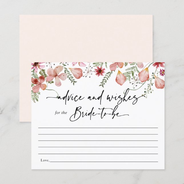 Boho Pink Advice e Desejos para Bride Card (Frente/Verso)