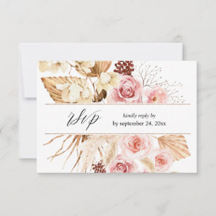 Boho Pink & Beige Floral Pampas com RSVP de Refei
