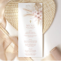 Boho Pink Floral Girls Baptism Menu Christening