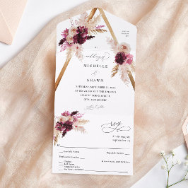 Boho Pink Frame Pampas Grama Floral