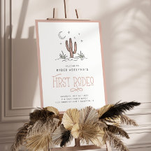 Boho Pink Modern Girls First Rodeo primeiro aniver