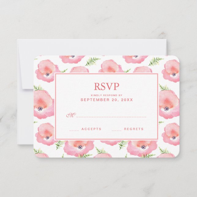 Boho Pink Rose Floral Watercolor - RSVP de Casamen (Frente)