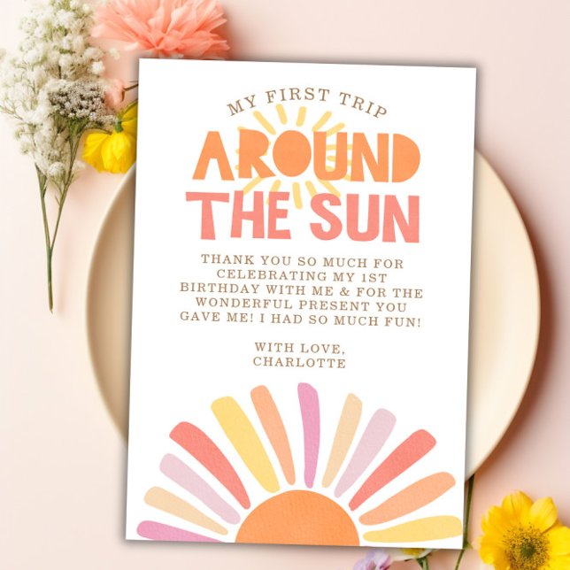 Boho Primeira Viagem Em Torno Do Cartões de agrade (Boho First Trip Around The Sun Thank You Card)