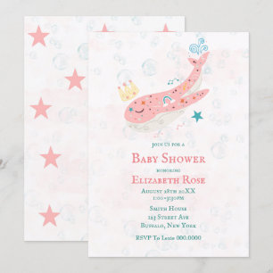 Boho Princess Whale Girl Baby Shower Convites