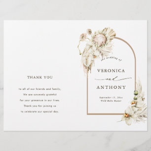 Boho Protea Pampas Grass Programa de Casamento Flo