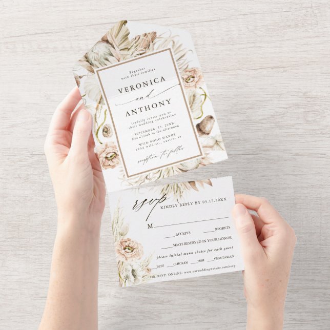 Boho Protea Pampas Grass Watercolor Casamento (Tearaway)