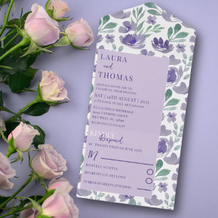 Boho Purple Watercolor Floral Pattern Casamento