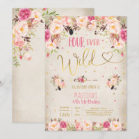 Boho Quatro Já Selvagem Convite De Aniversário