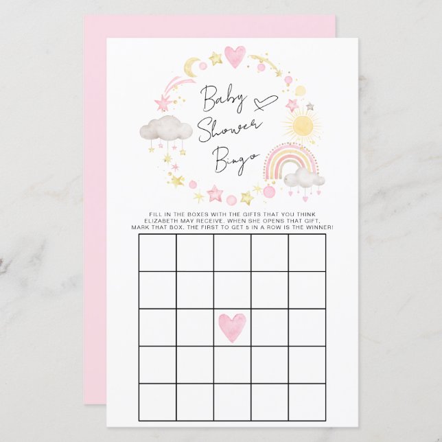 Boho Rainbow Baby Girl Chá Bingo Game (Frente/Verso)