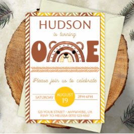 Boho Rainbow Bear Primeiro Convite de Aniversário