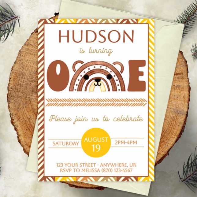 Boho Rainbow Bear Primeiro Convite de Aniversário (Criador carregado)