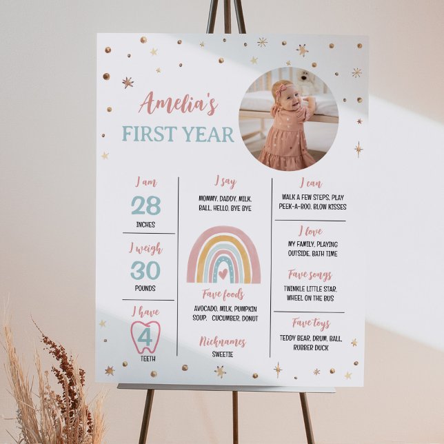 Boho Rainbow Birthday Foto Milestone Poster (Criador carregado)
