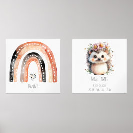 Boho Rainbow & Cute Hedgehog Nursery Art