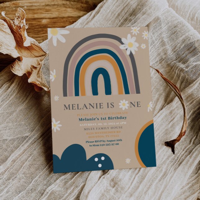 Boho Rainbow Daisy 1rua Primeiro Convite de Aniver (Criador carregado)