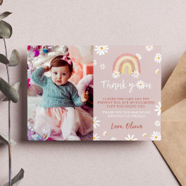 Boho Rainbow Daisy Birthday Cartões de agradecimen