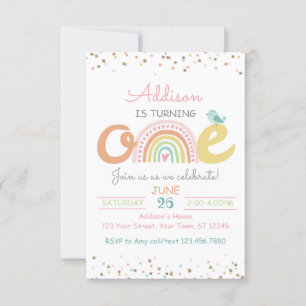 Boho Rainbow First Convite de aniversário ONE