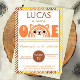 Boho Rainbow Fox Primeiro Convite de Aniversário