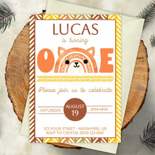 Boho Rainbow Fox Primeiro Convite de Aniversário (Criador carregado)