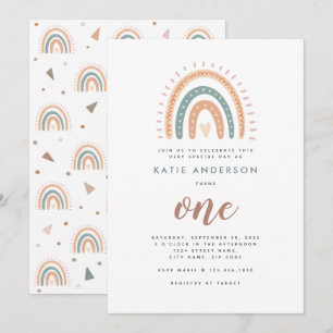 Boho Rainbow Pastel Primeiro Convite de Aniversár