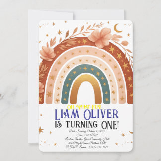 Boho Rainbow Primeiro Convite de Aniversário