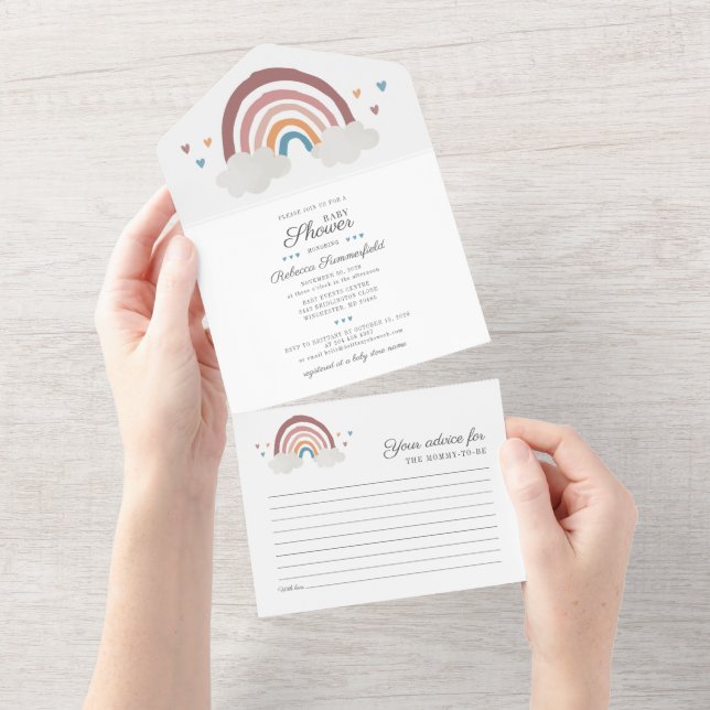 Boho Rainbow Watercolor Script Chic Chá de fraldas (Tearaway)