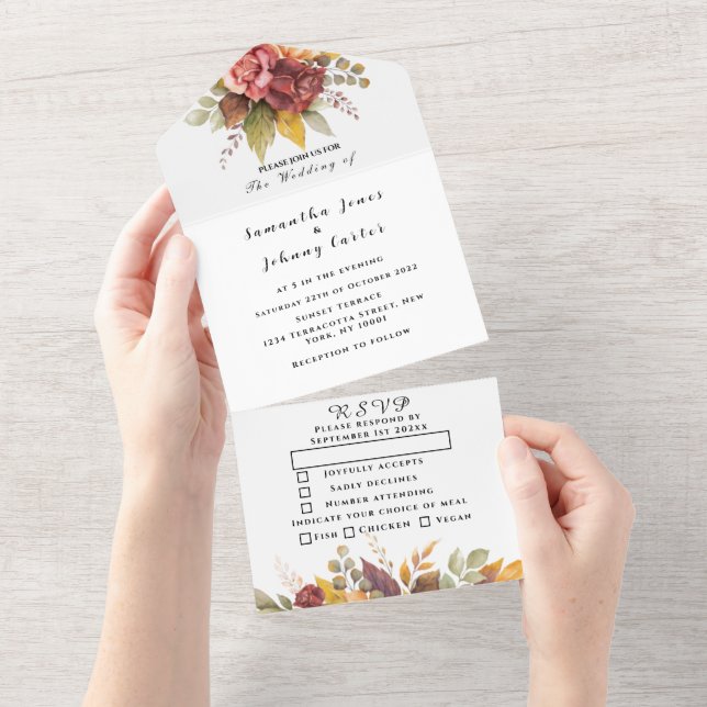 Boho Red Burgundy Script Floral Casamento Elegante (Tearaway)