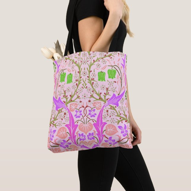 Boho Rosa Floral William Morris Art Tote Bag (Close Up)