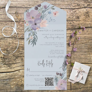 Boho Rosa Púrpura e Azul Azul Floral Código QR