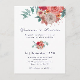 Boho rosa vermelha de casamento convite floral