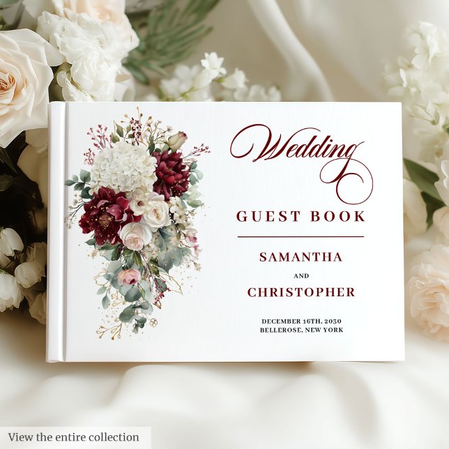 Boho rosa vermelho escuro estilo livro de convidad (Boho dark red gold roses wedding guest book style

)