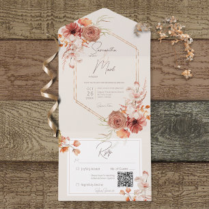 Boho Rust Fall Floral on Cream QR Code