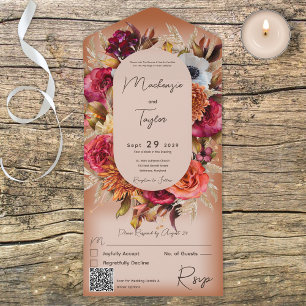 Boho Rust Modern Floral Wreath QR Code
