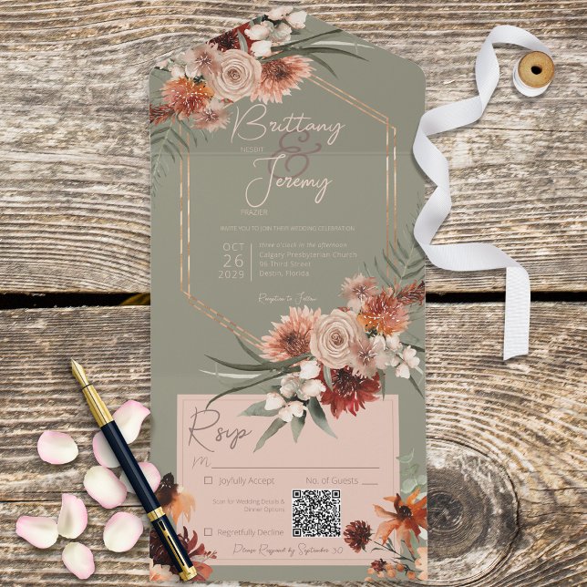Boho Rust & Neutral Queda Sage Floral Código QR Ve (Criador carregado)