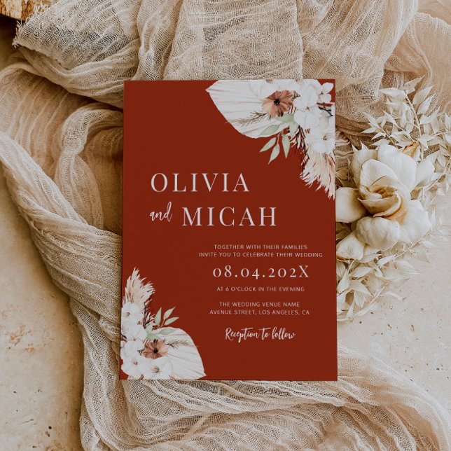 Boho rust pampas convite para o casamento (Criador carregado)