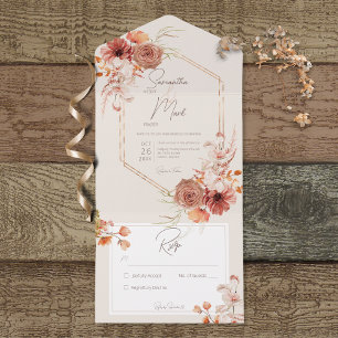Boho Rust Queda Frame Floral no Creme No Janto