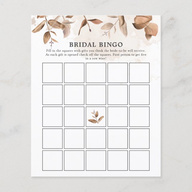 Boho Rustic Florals Chá de panela Bingo Game (Frente)