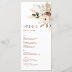 Boho Rustic Pampas Floral Wedding Menu & Bebidas