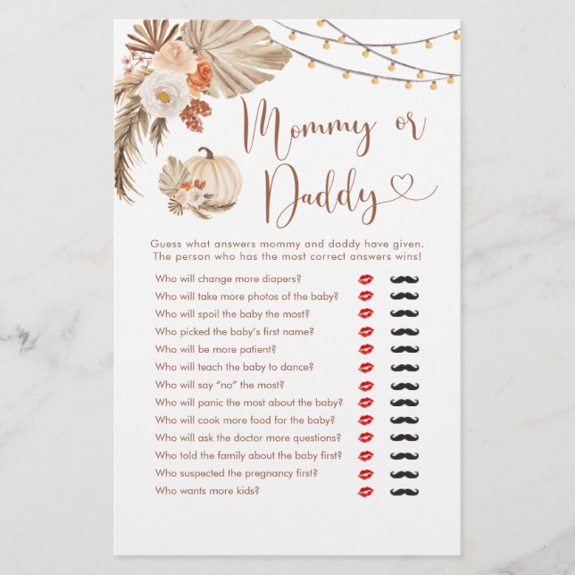 Boho Rustic Pumpkin Cai na Mamãe ou Pai de Amor (Frente)