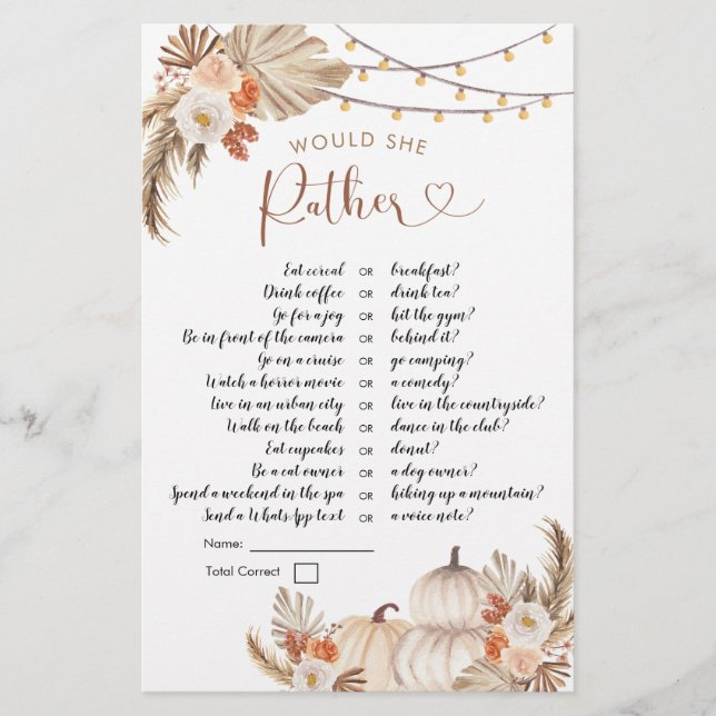 Boho Rustic Pumpkin Cai no Amor Ela Preferencialme (Frente)