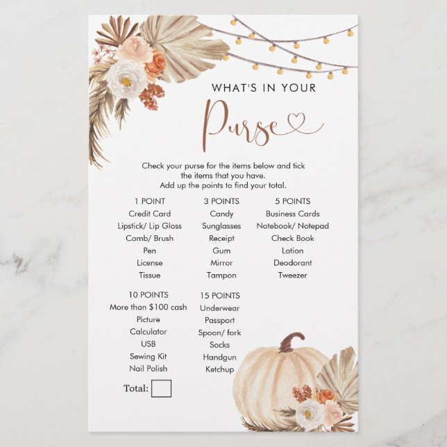 Boho Rustic Pumpkin Cai no Jogo da Bolsa de Amor (Frente)