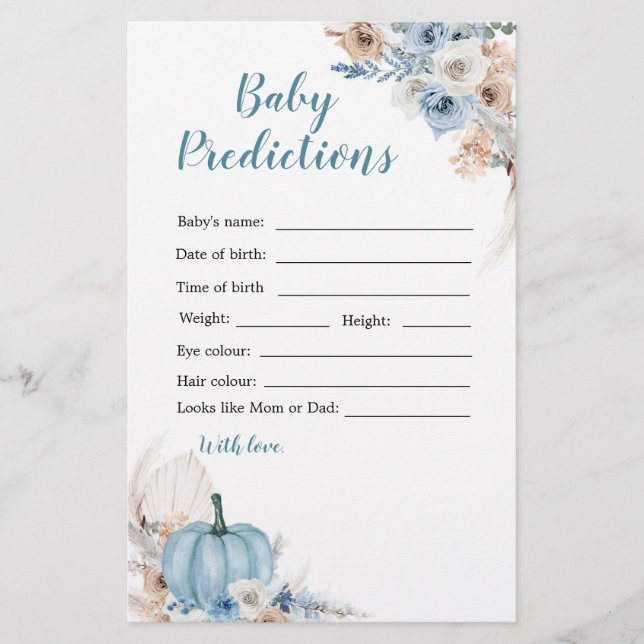 Boho Rustic Pumpkin Fall Baby Predictions (Frente)