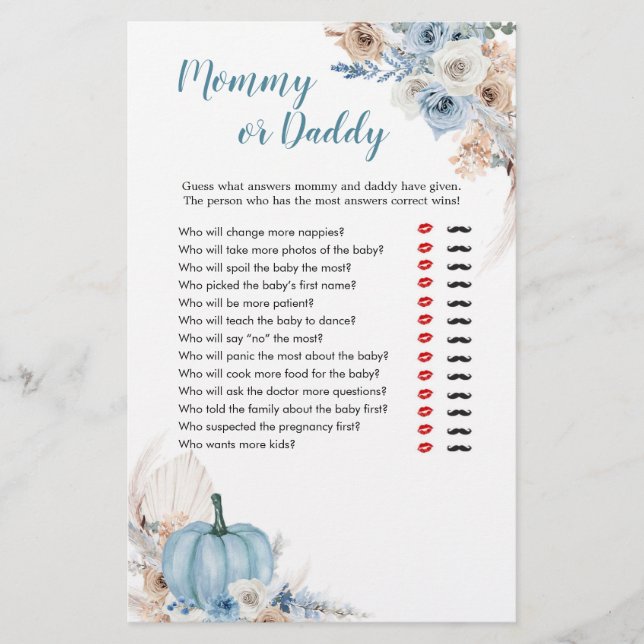 Boho Rustic Pumpkin Fall Mamãe ou Pai Games (Frente)