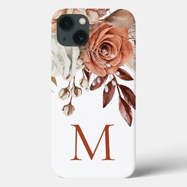Boho Rustic Terracotta Florals Monograma Inicial (Verso)