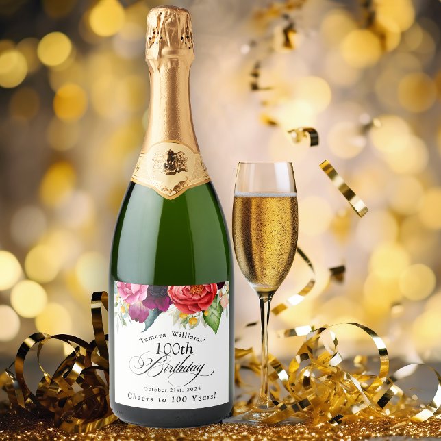 Boho Rustic Watercolor Floral 100º Aniversário (Toast the centurion on rustic elegant style with custom champagne labels for this special occasion.
)