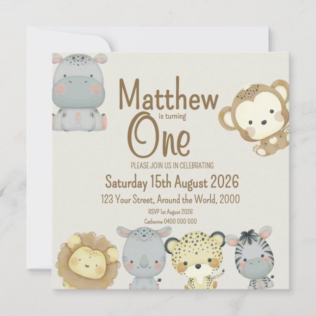 Boho Safari Convite de Aniversário (Frente)