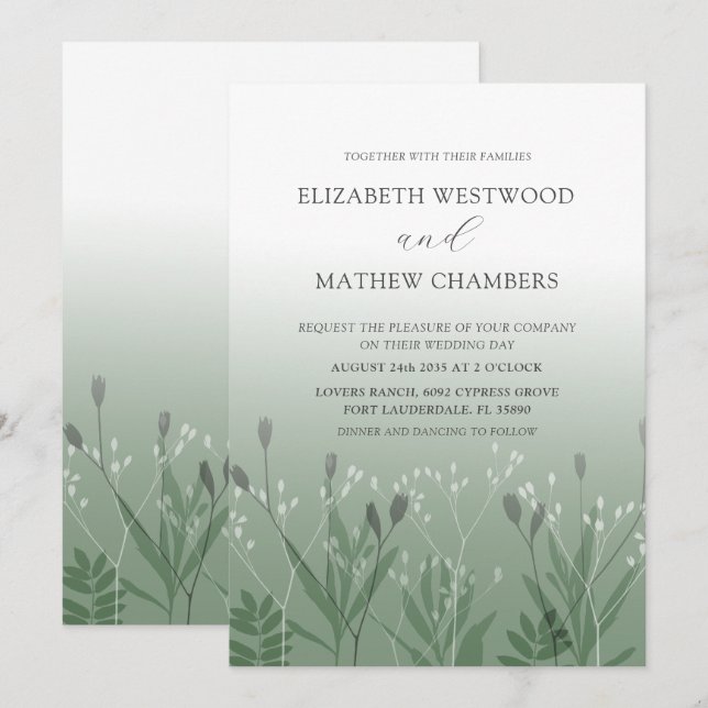 Boho Sage Gree Recebeu Convite De Casamento De Fol (Frente/Verso)