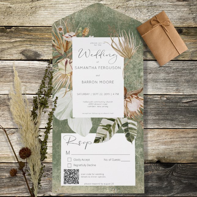 Boho Sage Green Floral Grass Código QR (Criador carregado)